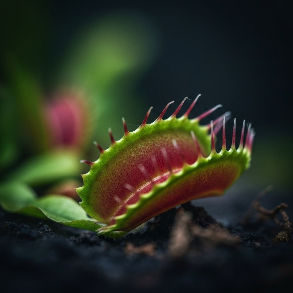 Venus flytrap with its trap closed on an insect, showing interlocking teeth